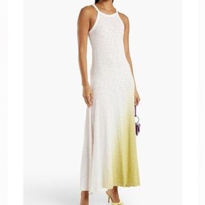 ATM Green White Tie Dye Ombre Slub Jersey High Neck Sleeveless Tank Maxi Dress